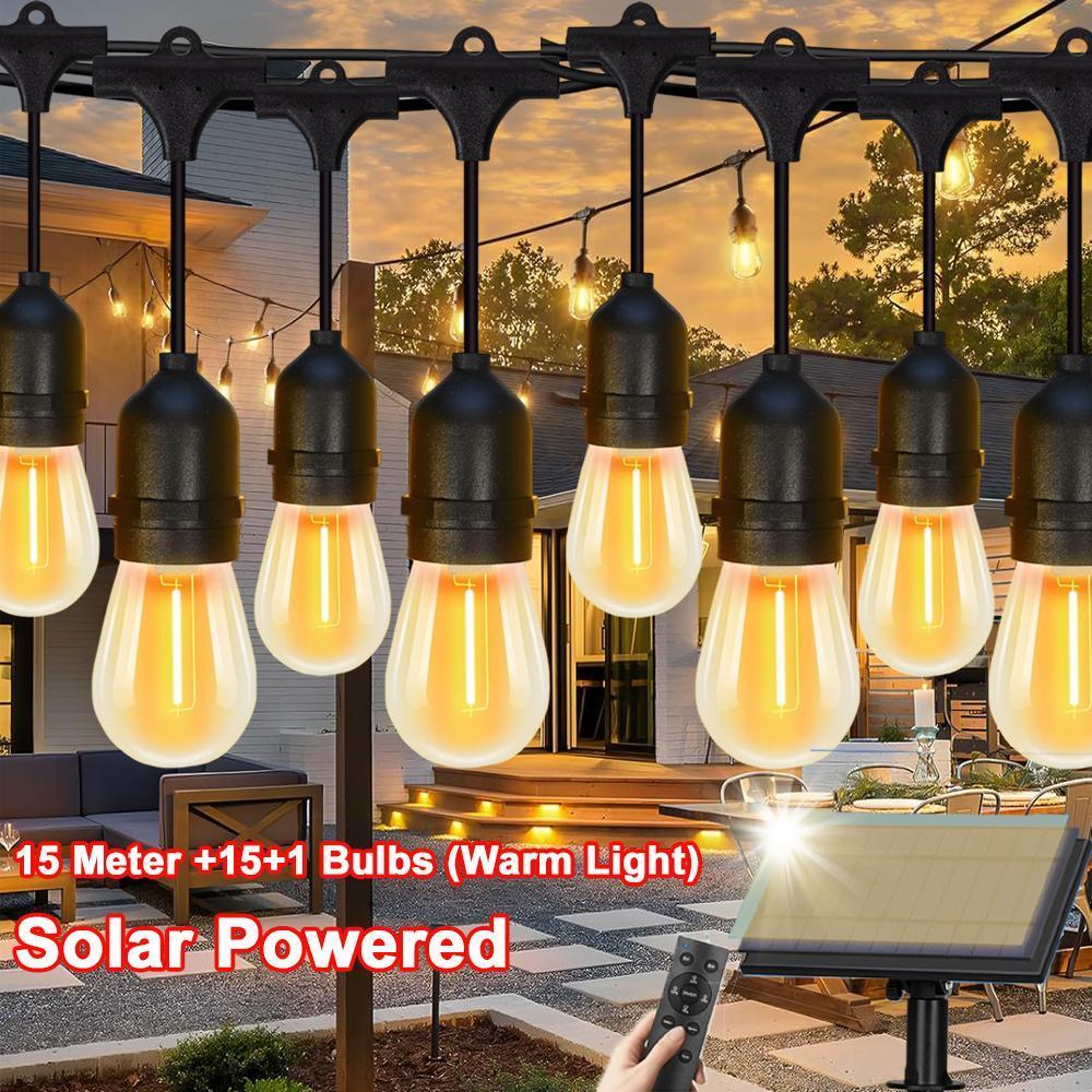 Powdeom S14 Solar String Light 2200mA ไฟสตริงพลังงานแสงอาทิตย์กลางแจ้ง (พร้อมรีโมท), ไฟลานกันน้ํา 15