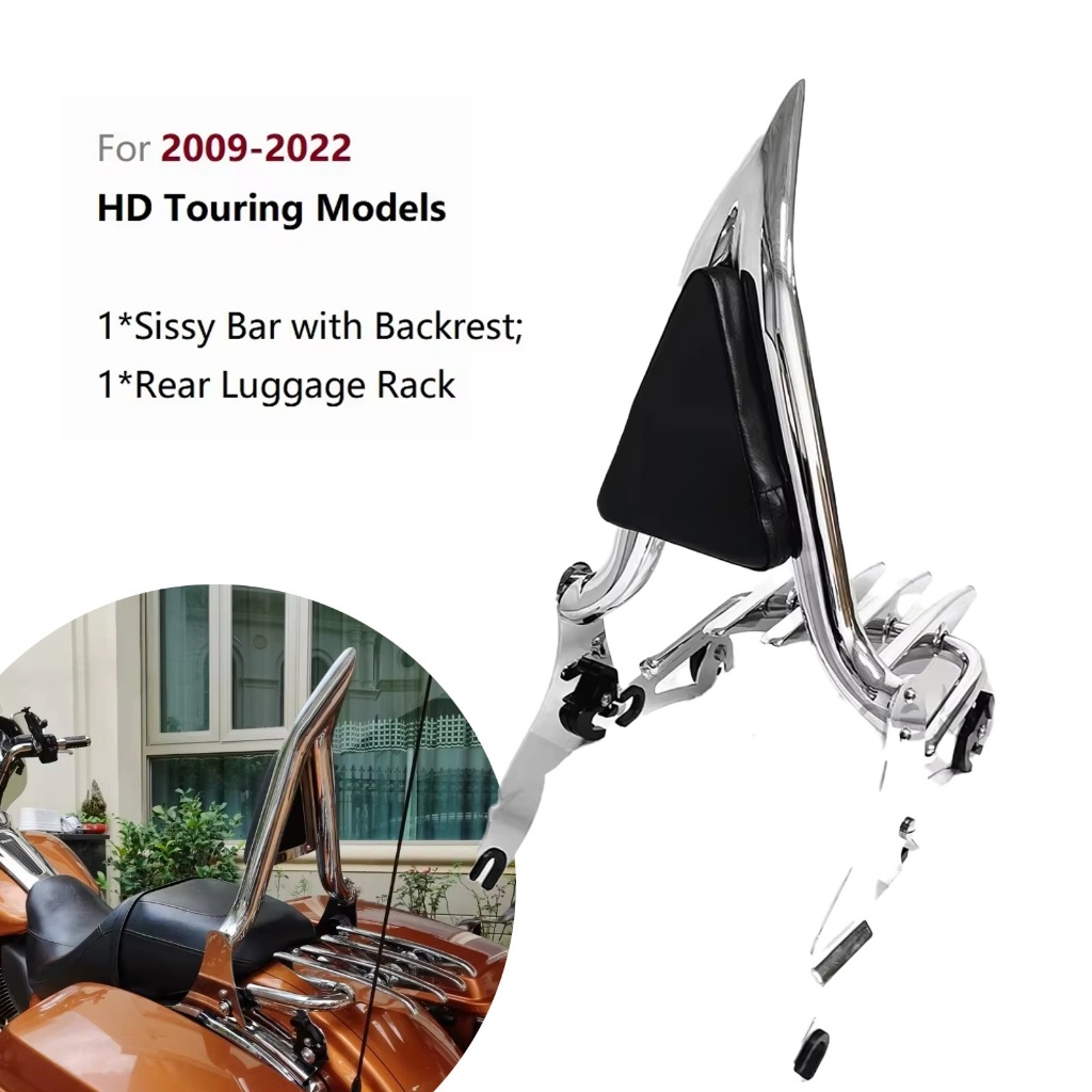 ผู้โดยสาร Sissy Bar พนักพิงกระเป๋าเดินทางชุดเชื่อมต่อสําหรับ Harley Davidson Touring รุ่น 2009-2025 