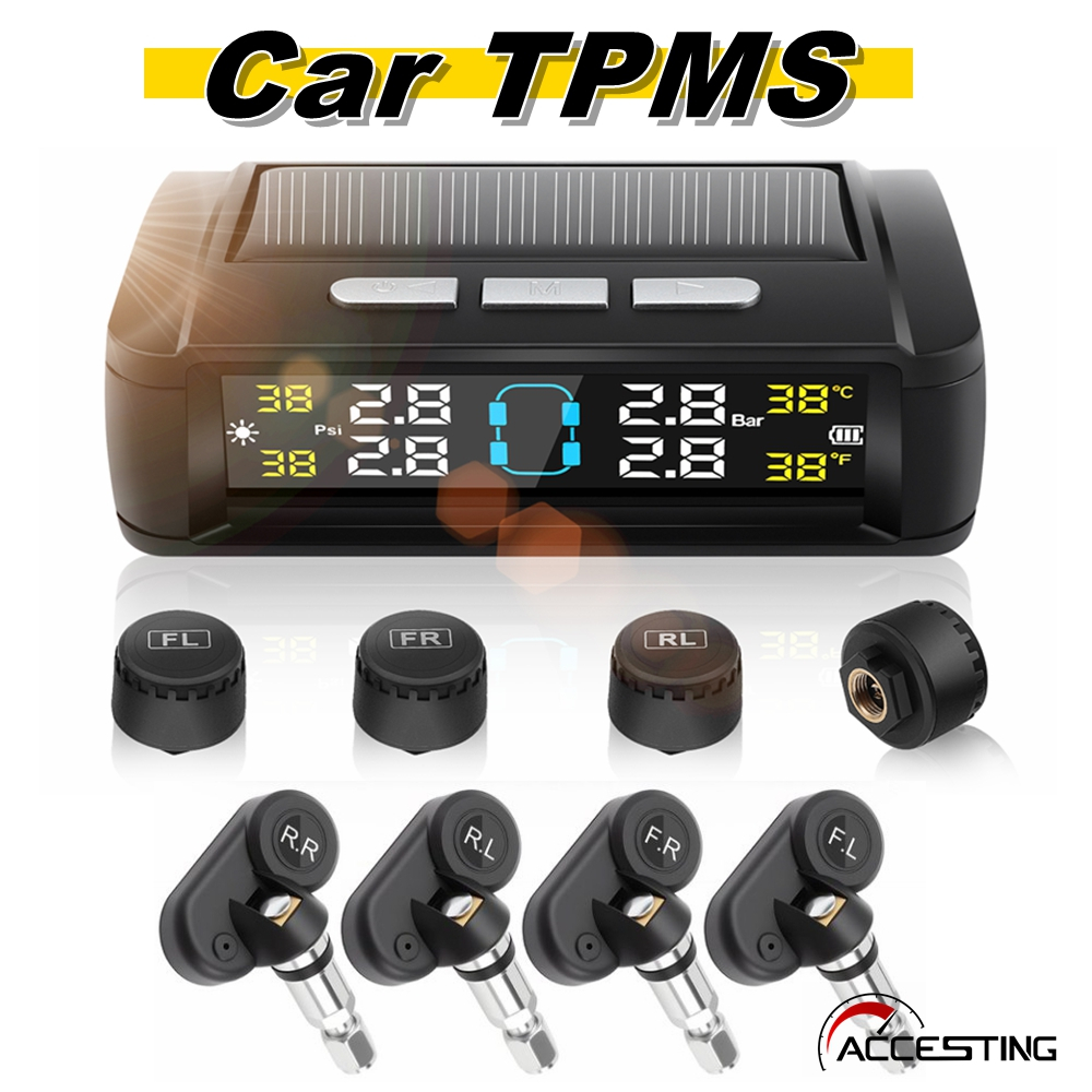 T11 Car Solar/USB Dual Power ระบบตรวจสอบความดันยาง (TPMS) พร้อมจอแสดงผลเรียลไทม์และสัญญาณเตือนแรงดันต่ํา,สําหรับยานพาหนะสี่ล้อสากล