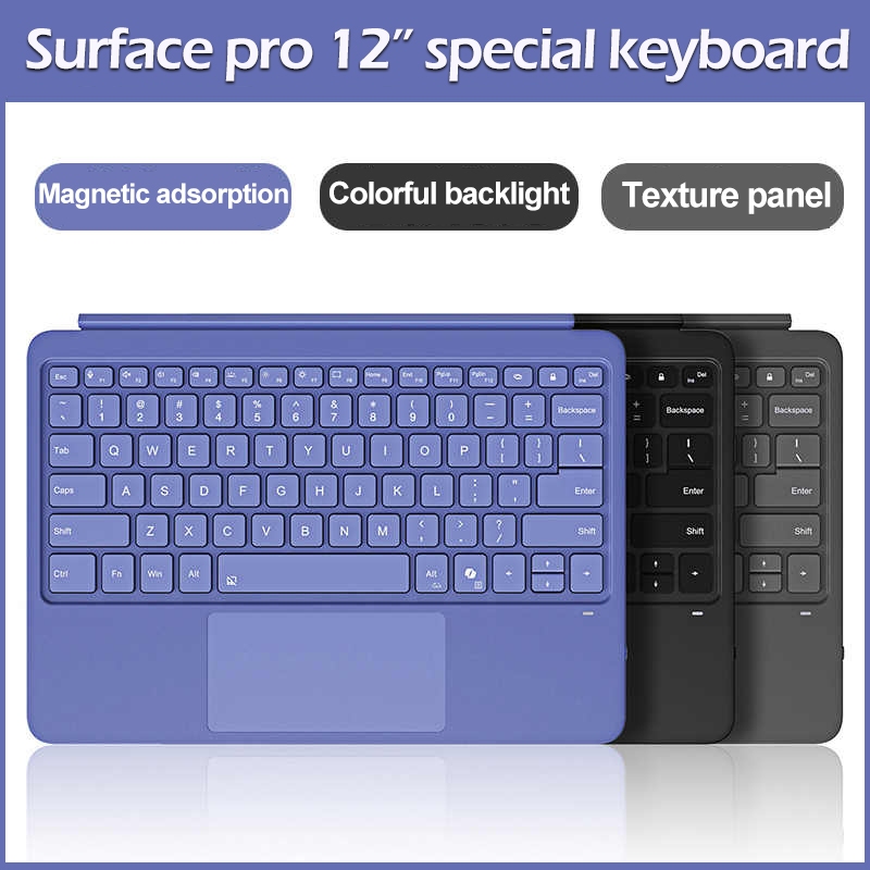 Microsoft Surface Pro 12 นิ้วฝาครอบประเภทแป้นพิมพ์บลูทูธไร้สายพร้อมทัชแพดแป้นพิมพ์พื้นผิวบางเฉียบอายุการใช้งานยาวนานแบบชาร์จไฟได้Battey