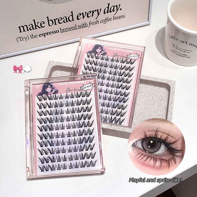 GEGE BEAR Segmented Self-adhesive ขนตาปลอม 12 รูปแบบ - Natural 3D Curling Longening Lashes สําหรับดวงตาใหญ่สไตล์อะนิเมะ, ปราศจากกาว (GX3017)