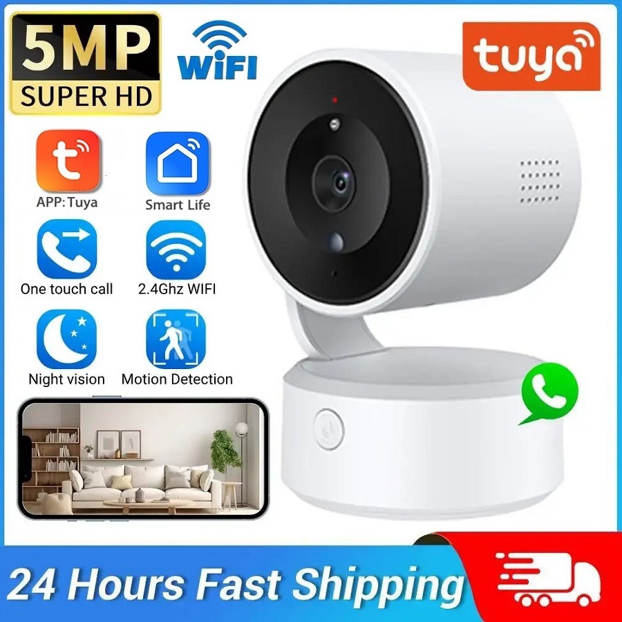 Tuya Smart Life 5MP One-touch Call Indoor Baby Monitor WiFi IP PTZ กล้องเฝ้าระวังการติดตามอัตโนมัติสี Night Security กล้องวงจรปิด Cam