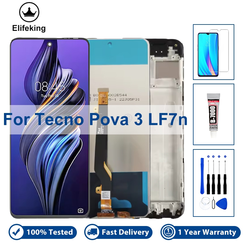 6.9 "LCD สําหรับ Infinix Tecno Pova 3 LF7n จอแสดงผล Touch Screen Digitizer Assembly กรอบเปลี่ยนไม่มี