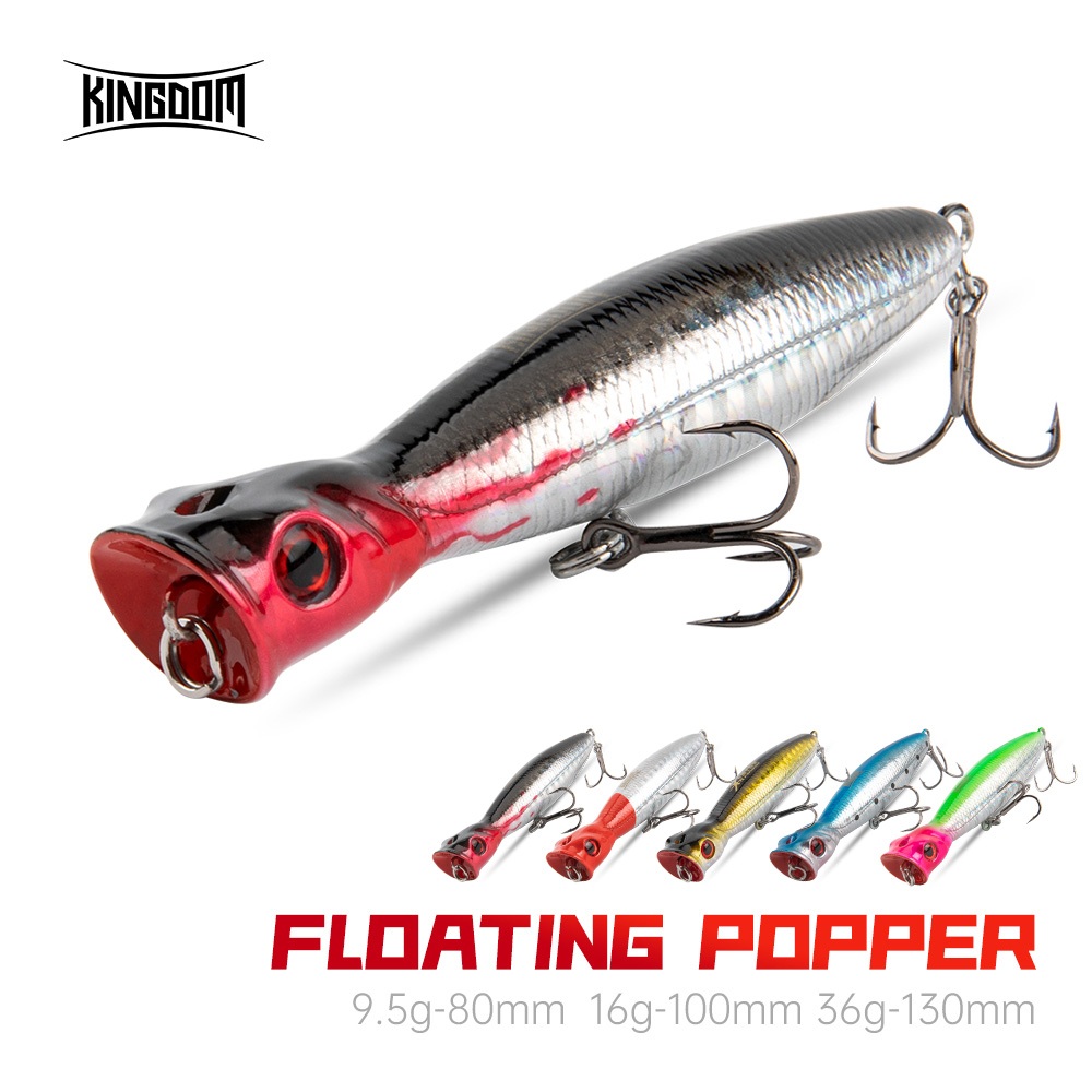 Kingdom TopWater Popper Fishing Lure ลอย 80 มม./9.5g 100 มม./16g 130 มม./36g Lure Hard เหยื่อประดิษฐ์ Wobblers เหยื่อตกปลามืออาชีพสําหรับ Bass Perch Pike Barracuda