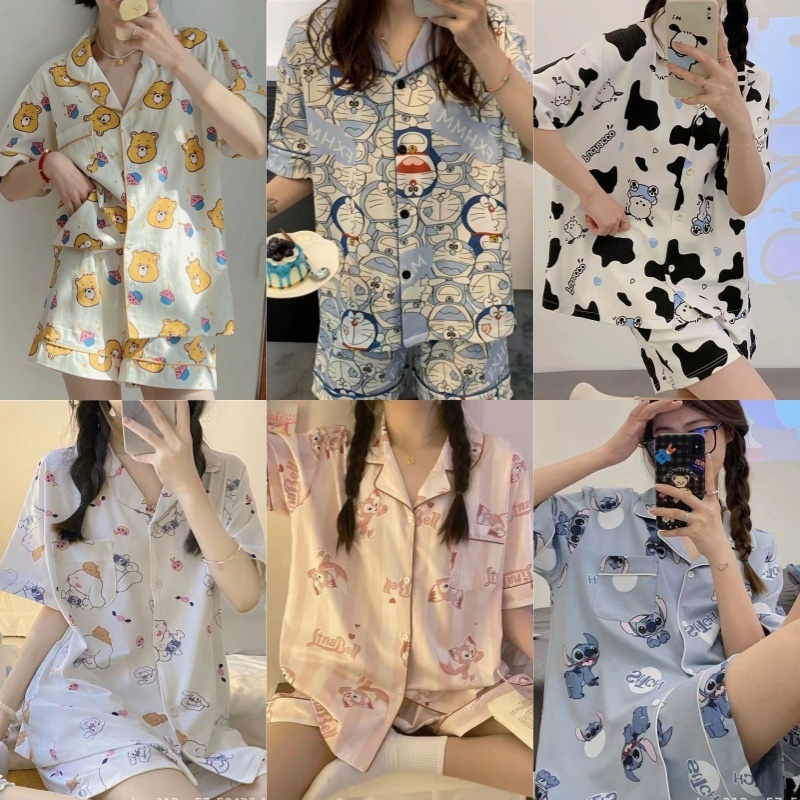 🧡Bra Queen🧡 ชุดนอน ชุดนอนผู้หญิงชุดนอมีฟองน้ำในตัว แขนสั้น-ขาสั้น กระดุมหน้า ผ้าฝ้าย ระบายอากาศดี - รูปที่ 2