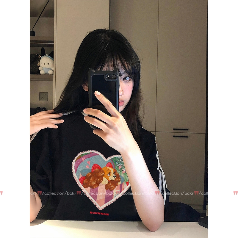 BCKR🎀cotton 100% สามขีด ดีไซน์เก๋ สวย ลายน้องหมา เสื้อผญ เสื้อ🐕ลำลอง oversize คอกลม เสื่อยืดYG507 - รูปที่ 2