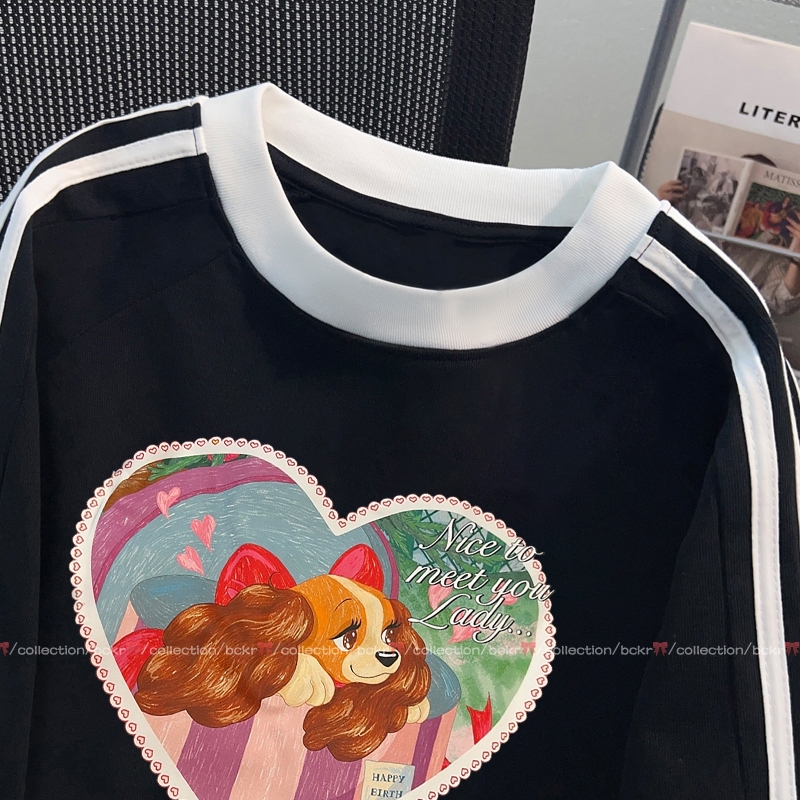 BCKR🎀cotton 100% สามขีด ดีไซน์เก๋ สวย ลายน้องหมา เสื้อผญ เสื้อ🐕ลำลอง oversize คอกลม เสื่อยืดYG507 - รูปที่ 3