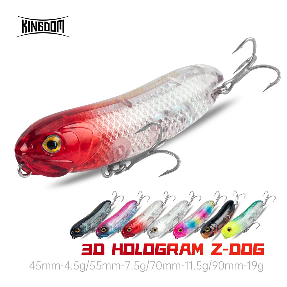 Kingdom 3D Z-DOG ตกปลา Lure 45 มม.55 มม.70 มม.90 มม.4.5g 7.5g 11.5g 19g ลอย Z Action Topwater ABS Lure เหยื่อ Hard เหยื่อตกปลา Wobblers สําหรับ Bass Pike ปลาเทราท์ Tilapia