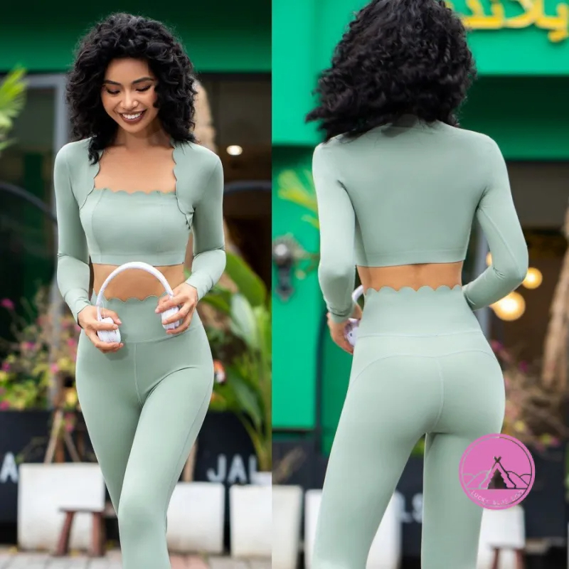 เสื้อผ้าโยคะแขนยาวระ  กีฬาแขนยาว เร็วสแควร์คอแน่นมืออาชีพวิ่งออกกําลังกายพิลาทิสการฝึกอบรมชุดโยคะ