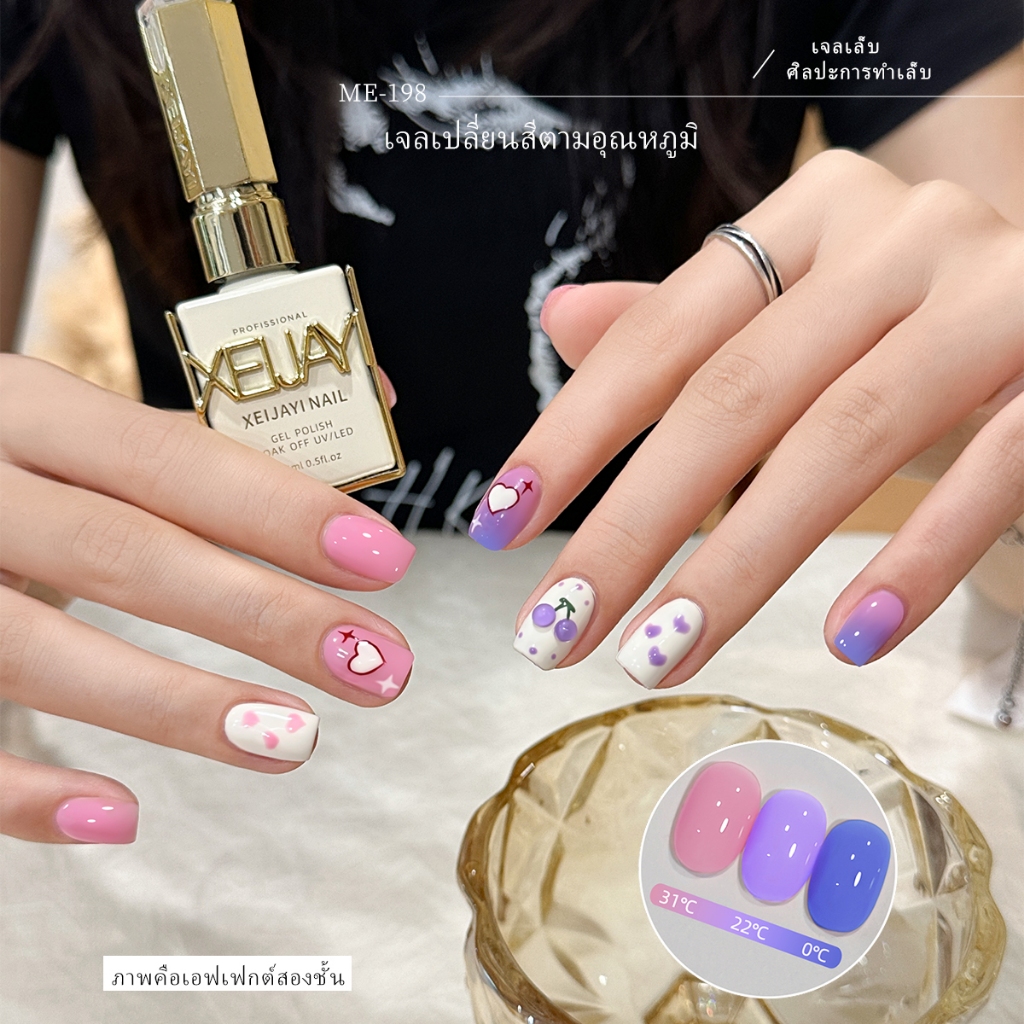 XEIJAYI 15 มล. ยาทาเล็บเจลสีชมพู เปลี่ยนสีตามอุณหภูมิ เหมาะสำหรับร้านทำเล็บและงาน DIY ที่บ้าน