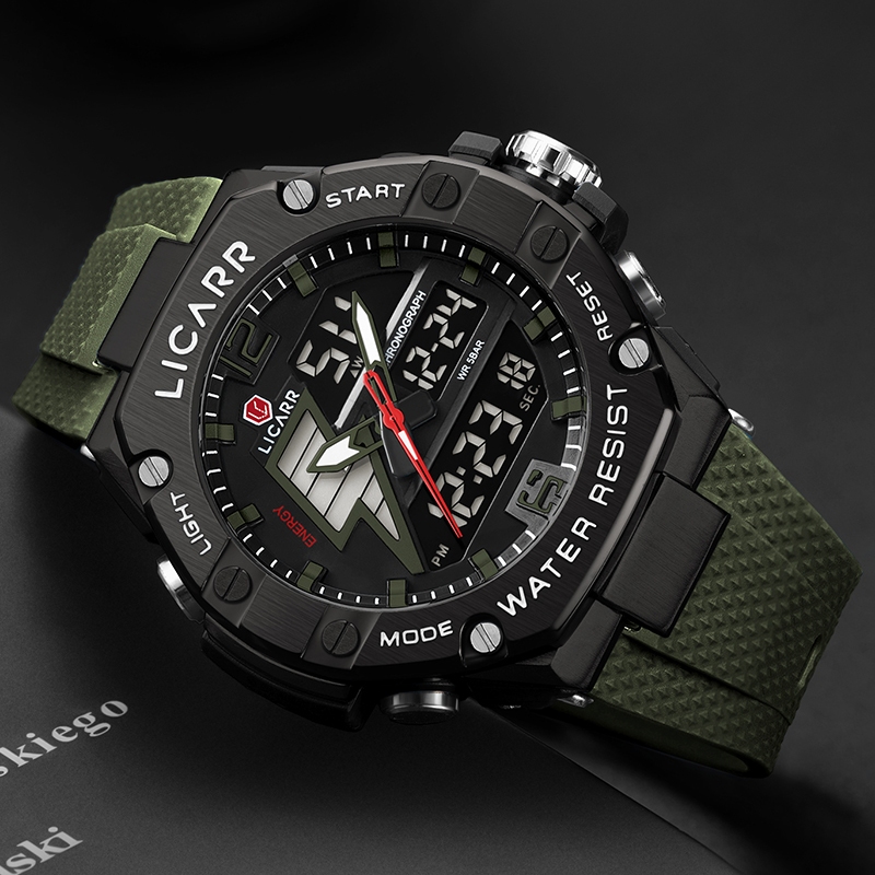 LICARR นาฬิกาผู้ชายแฟชั่นชั้นนําปฏิทินนาฬิกาปลุกกันกระแทกกีฬาโครโนกราฟ 9531