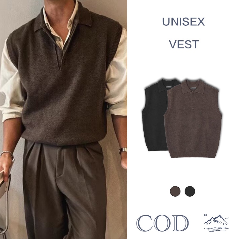 BS |vest เสื้อกั๊กฤดูหนาวถักแบบสบาย ๆ สไตล์เกาหลี คอเสื้อโปโล M-3XL