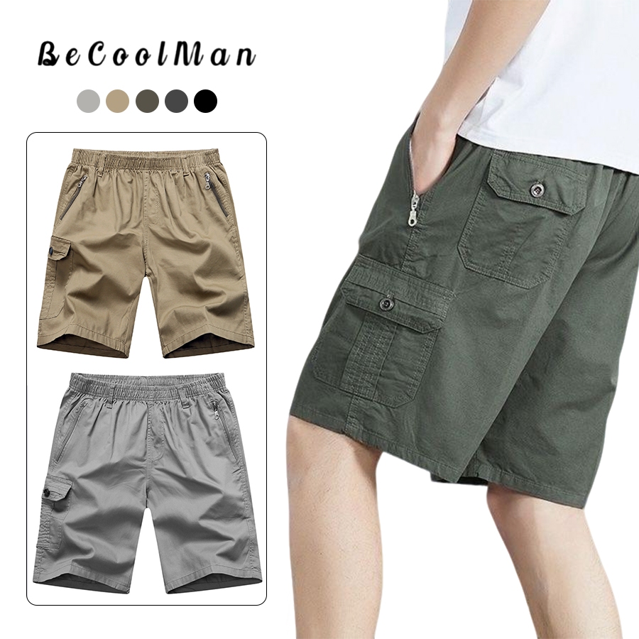 BeCoolMan🍃Workwear กางเกงขาสั้นผู้ชายฤดูร้อนเทรนด์ใหม่หลวมกางเกงลำลอง