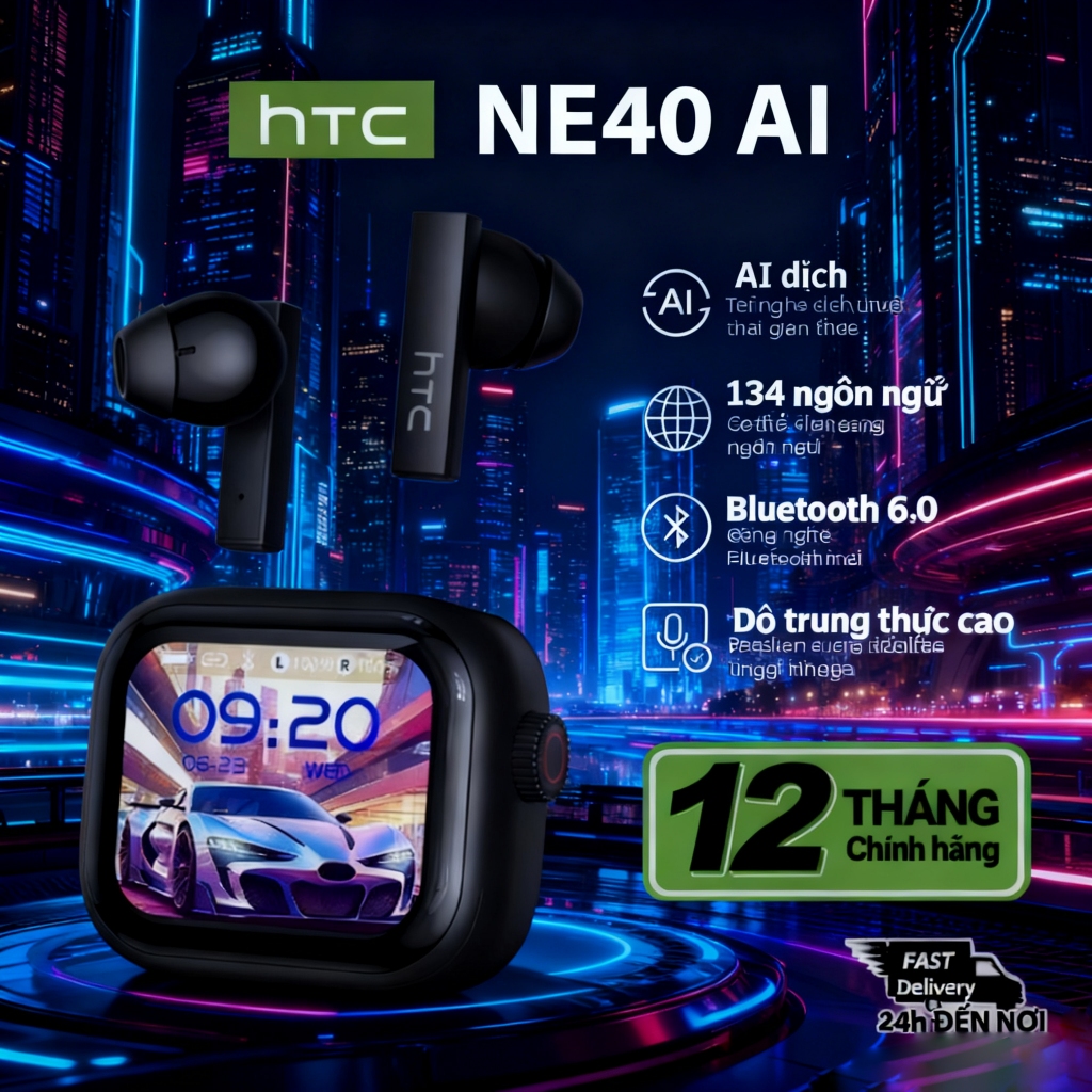 HTC NE40 AI การแปลคําบรรยายคุณสมบัติ AI หูฟังการแปล หูฟังหน้าจอสัมผัส LED การตัดเสียงรบกวนแบบแอคทีฟ 