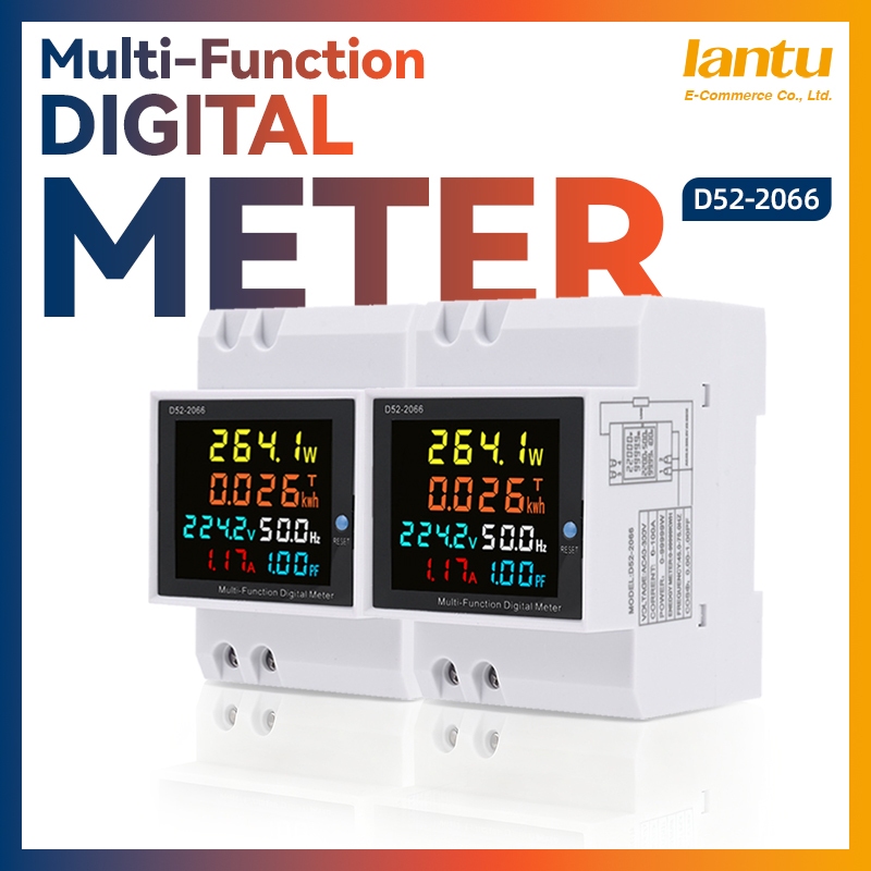 D52-2066 จอแสดงผลดิจิตอล Multi-Function วัดเฟสเดียวในครัวเรือนสมาร์ทแรงดันไฟฟ้า Current Power Guide 
