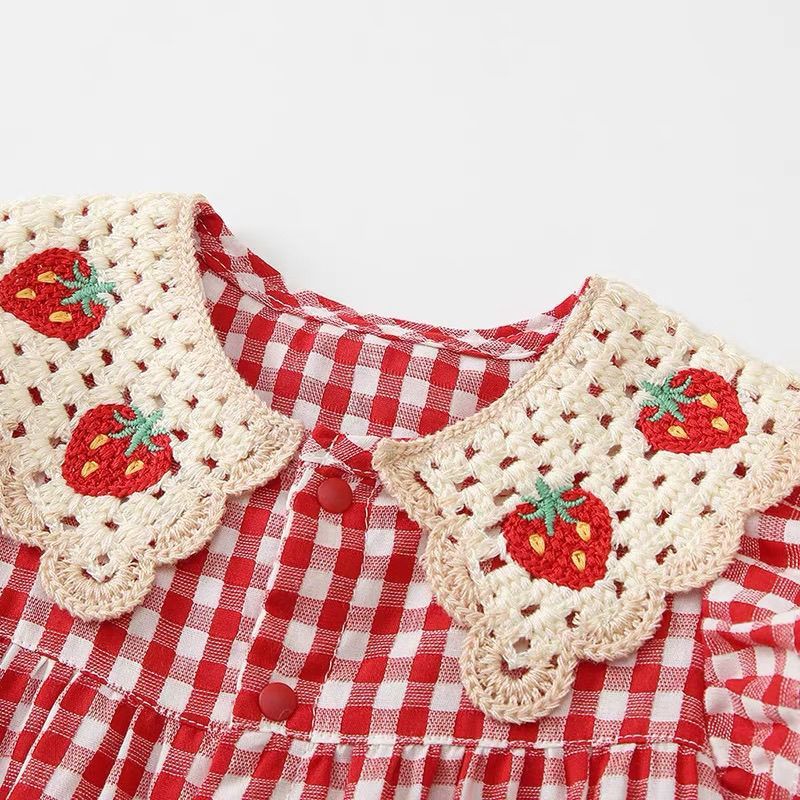 ทารกแรกเกิดเด็กสาว ชุด สตรอเบอร์รี่สีแดงตาหมากรุก ชุดจั๊มสูท เหมาะสําหรับการถ่ายภาพกลางแจ้ง 0-24 เดือน - รูปที่ 6