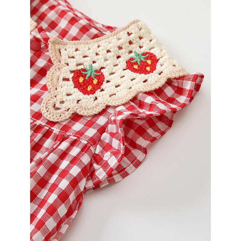 ทารกแรกเกิดเด็กสาว ชุด สตรอเบอร์รี่สีแดงตาหมากรุก ชุดจั๊มสูท เหมาะสําหรับการถ่ายภาพกลางแจ้ง 0-24 เดือน - รูปที่ 5