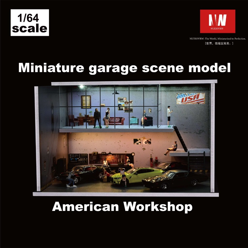 Diorama 1/64 American Workshop รุ่น LED Street Diecast รถโรงรถจอแสดงผลรุ่นรถที่จอดรถฉากชุดของขวัญ