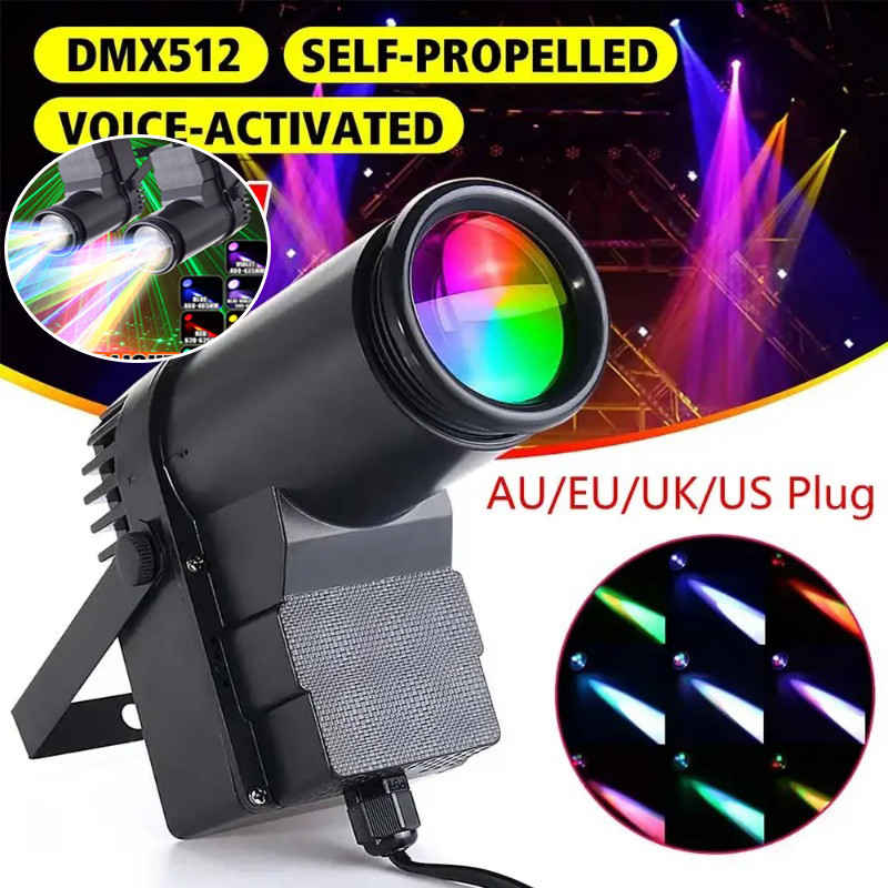 30W Mini RGBW LED Pinspot Light Stage Light Colourfull Disco Beam สําหรับ DJ Party KTV กระจก Ball Pin Spot ไฟสปอตไลท์ AC100-240V Stage แสงผล