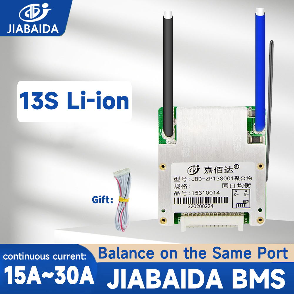 JIABAIDA BMS 13S Li-ion Lithium BMS 15A 20A 25A 30A ต่อเนื่อง Current Discharge JBD BMS Balance