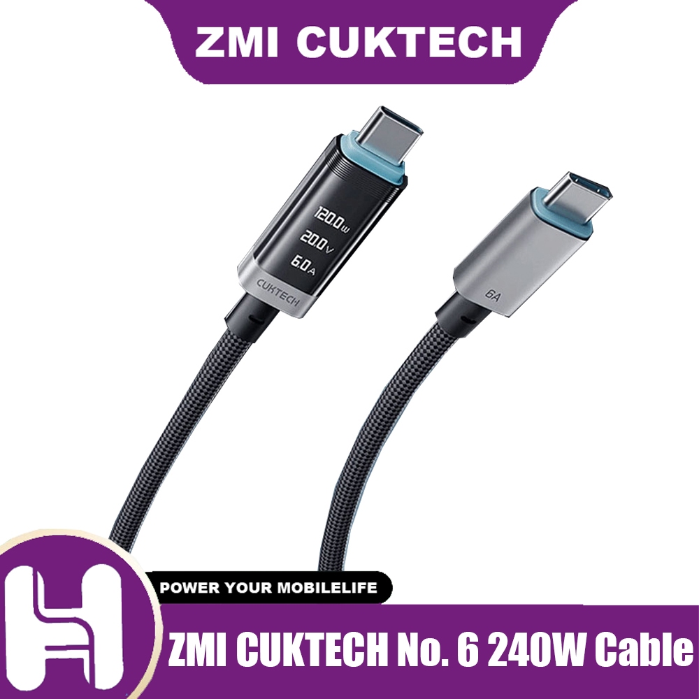 ZMI CUKTECH เบอร์ 6 240W สาย Mag ดูดจอแสดงผลดิจิตอลสายไฟ Type-C สายถัก 6A