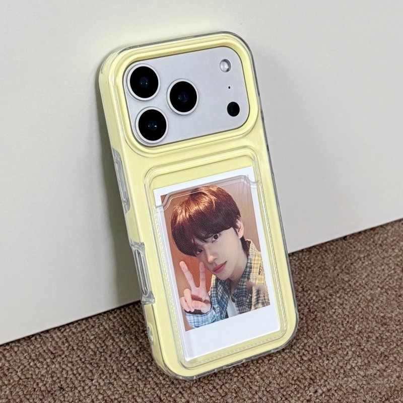 2 In 1 Card Holder Slot กระเป๋าสตางค์ Photo Pocket Clear Candy Case สําหรับ iPhone 17ProMax16 15 14 
