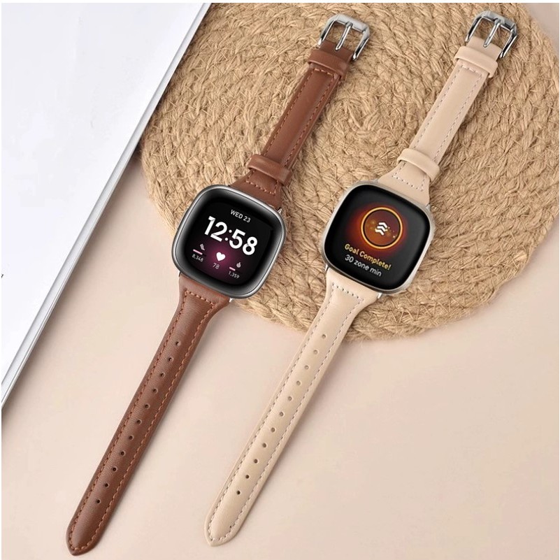 Leather Strap For Fitbit Versa 4 สาย Fitbit Versa 3 Strap Adjustable Slim Fitbit Sense สาย Fitbit Se