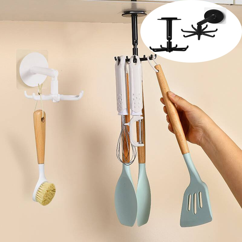 มัลติฟังก์ชั่7กรงเล็บตะขอจัดเก็บห้องครัวสามารถหมุนได้360องศาไม่ทําเครื่องหมายตะขอเหนียวไม่มีการเจาะ