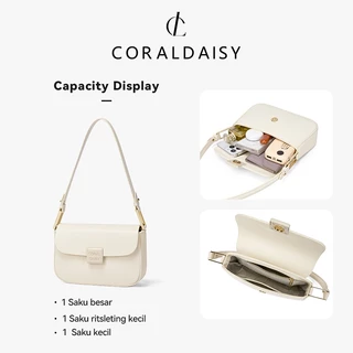 CORALDAISY กระเป๋าผู้หญิง 2025 ใหม่ กระเป๋าสะพายข้าง กระเป๋าสะพายไหล่มีฝาปิด ใต้วงแขนสีพื้น