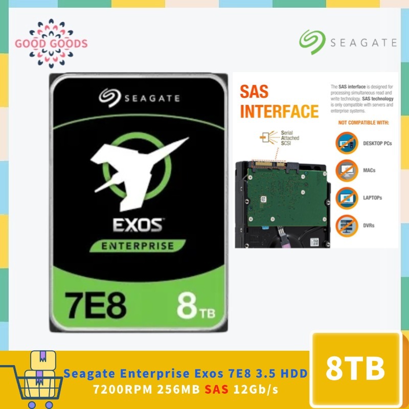 (NOT FOR HOME PC!)Seagate Enterprise Exos 7E8 ST8000NM001A 3.5 HDD 7200RPM 256MB SAS 12Gb/s ฮาร์ดไดร