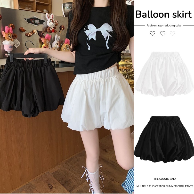🍧กระโปรงบอลลูนแบบสั้น🍧 กระโปรงมินิมอล ผ้าประกบสองชั้นเอวยางยืดมีกระเป๋า  เหมาะสำหรับทุกรูปร่าง