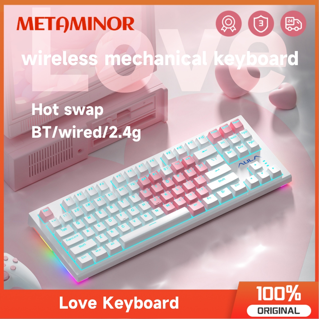 Aula Hot Swap คีย์บอร์ดไร้สาย Bluetooth แบบมีสาย 2.4g 87keys คีย์บอร์ดเกมสําหรับแล็ปท็อป