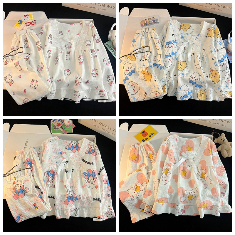 ชุดนอนเด็ก 9-10 ปี สบายๆ เพศกลาง เสื้อผ้ากลางคืน เด็กหญิงหัดเดิน ดีต่อผิว ผ้าฝ้ายฟอง แขนยาว กางเกงขายาว คอกล่อง เสื้อผ้านอน for เด็ก 11-12 ปี สินค้าพร้อมส่ง