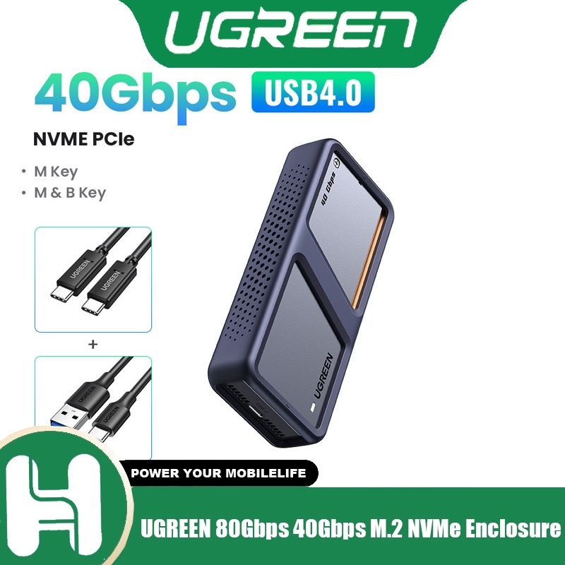 UGREEN 80Gbps 40Gbps M.2 NVMe พร้อมพัดลมระบายความร้อนเคส SSD ป้องกันการตก
