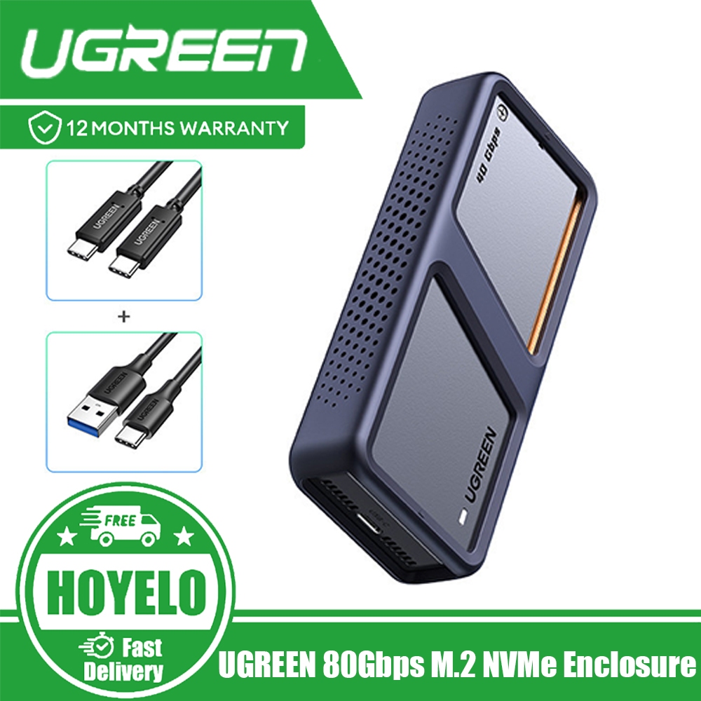 UGREEN 80Gbps 40Gbps M.2 NVMe พร้อมพัดลมระบายความร้อนเคส SSD ป้องกันการตก