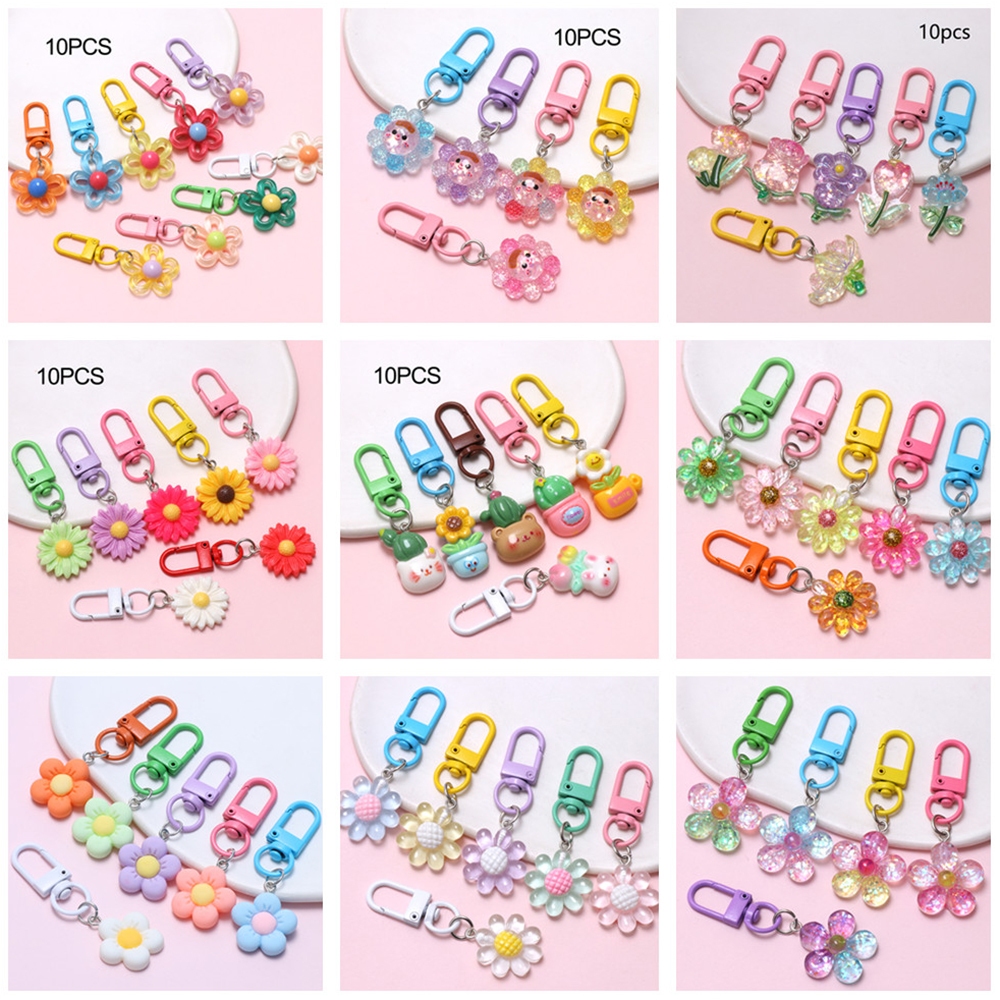 10 ชิ้น/ถุงดอกไม้เรซิ่นพวงกุญแจที่เรียบง่ายดอกทานตะวันพืชแยกแหวน Keyfob Charm