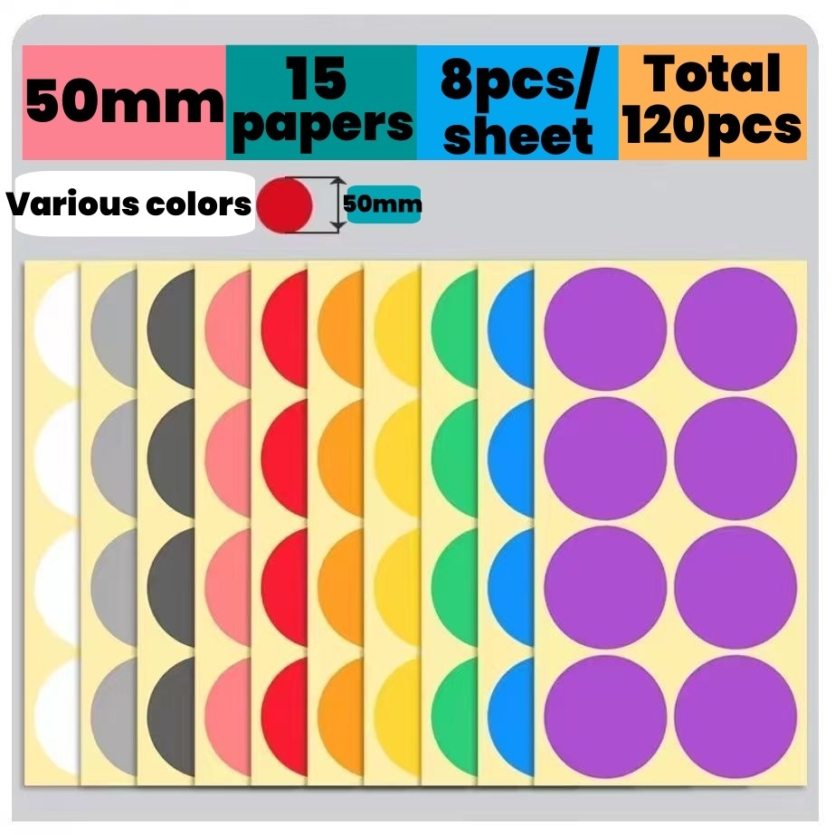 【50mm】ต่าง ๆ ， 50 มม.， 【Color dot label stickers】【color label】【stationery stickers】8pcs/แผ่นสีลายฉลากสีสติ๊กเกอร์ 50 มม. การจำแนกสีฉลากทำเครื่องหมายวางสติกเกอร์เครื่องเขียนของนักเรียน， 8pcs/แผ่น