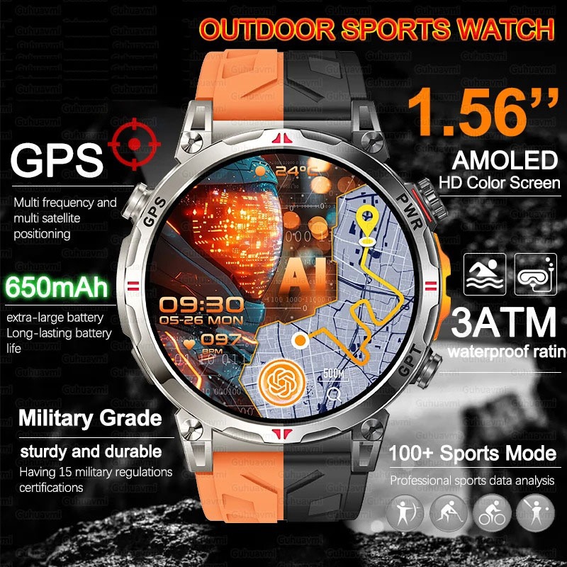 2025 ใหม่ Rainbuvvy GPS สมาร์ทนาฬิกากีฬากลางแจ้งในตัว GPS เครื่องวัดความสูงบารอมิเตอร์เข็มทิศบลูทูธโ