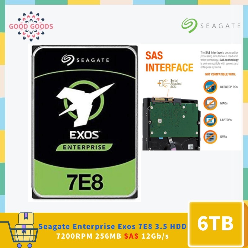 (NOT FOR HOME PC!)Seagate Enterprise Exos 7E8 6TB ST6000NM029A 3.5 HDD 7200RPM 256MB SAS 12Gb/s ฮาร์