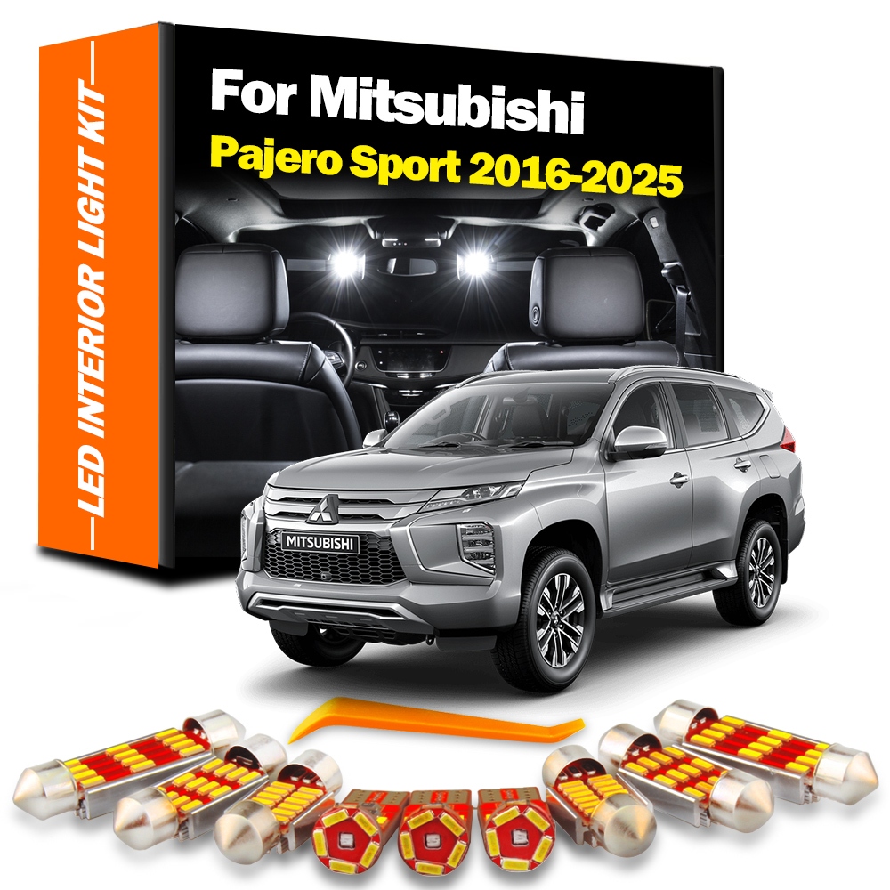 17 ชิ้นภายใน LED สําหรับ Mitsubishi Montero Shogun Pajero Sport 3 2016-2025 Canbus รถหลอดไฟในร่มโดม Doo rLicense แผ่นอ่านชุด