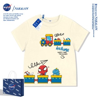 NASA เสื้อยืดเด็ก ลายการ์ตูนสไปเดอร์แมน cotton 100% เสื้อยืดเด็กผู้ชาย ใส่สบาย ระบายอากาศดี แฟชั่นสําหรับเด็ก