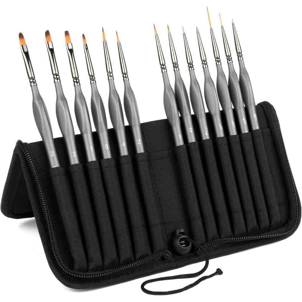 Golden Maple 13PCS ชุดแปรงทาสีไนลอน สำหรับงานละเอียด ขนาดกะทัดรัด ออกแบบตามหลักสรีรศาสตร์ ทำความสะอาดง่ายและทนทาน เหมาะสำหรับสีน้ำ สีอะคริลิก และงานโมเดลต่างๆ