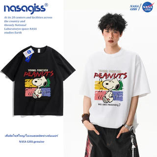 NASA เสื้อยืดชายหญิงแขนสั้น สตรีทฮิปฮอป summer ไดอารี่ถั่วลิสง พิมพ์ลาย คอตตอน คอกลม หลวมและระบายอากาศ
