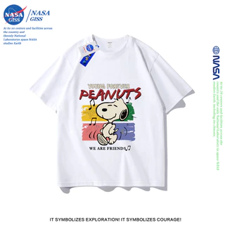 NASA เสื้อยืดชายหญิงแขนสั้น สตรีทฮิปฮอป summer ไดอารี่ถั่วลิสง พิมพ์ลาย คอตตอน คอกลม หลวมและระบายอากาศ