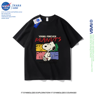 NASA เสื้อยืดชายหญิงแขนสั้น สตรีทฮิปฮอป summer ไดอารี่ถั่วลิสง พิมพ์ลาย คอตตอน คอกลม หลวมและระบายอากาศ