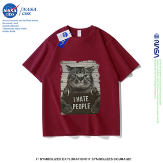 NASA เสื้อยืดชายหญิงแขนสั้น สตรีทฮิปฮอป summer แมวอาชญากร พิมพ์ลาย คอตตอน คอกลม หลวมและระบายอากาศ