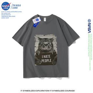 NASA เสื้อยืดชายหญิงแขนสั้น สตรีทฮิปฮอป summer แมวอาชญากร พิมพ์ลาย คอตตอน คอกลม หลวมและระบายอากาศ