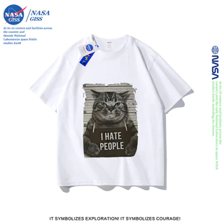 NASA เสื้อยืดชายหญิงแขนสั้น สตรีทฮิปฮอป summer แมวอาชญากร พิมพ์ลาย คอตตอน คอกลม หลวมและระบายอากาศ