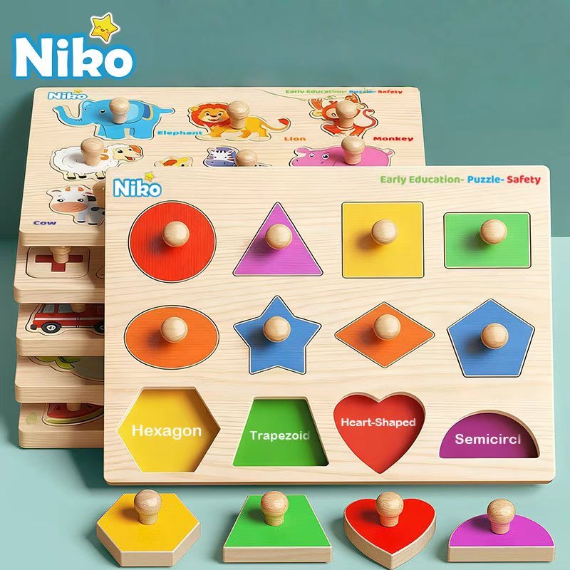 NIKO ABC Letter Digital Puzzle ของเล่นไม้สําหรับเด็กตัวอักษรจํานวนรูปร่าง Sorter จิ๊กซอว์ปริศนาของเล่น Early ของเล่นเพื่อการศึกษา