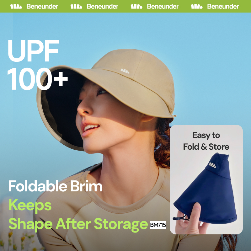 Beneunder BM715, UPF100+ หมวกกันแดดผู้หญิงมี 270° หมวกปีกกว้างกันน้ําน้ําหนักเบาเป็นพิเศษ 52g, Cooling & Quick-Dry, Washable, Ajustable, 5A ต้านเชื้อแบคทีเรีย, Uv Hat UV Cap